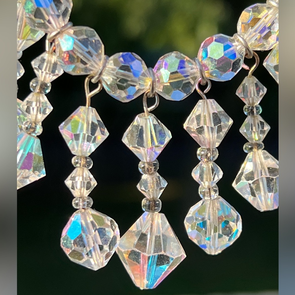 💝 Estate Vintage Aurora Borealis AB Crystal Necklace Wedding Party Statement